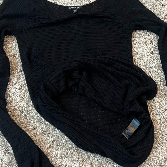 Express Tunic Sweater Open Knit Scoop Neck Asymmetrical Hem Pullover Black Small - Picture 6 of 7
